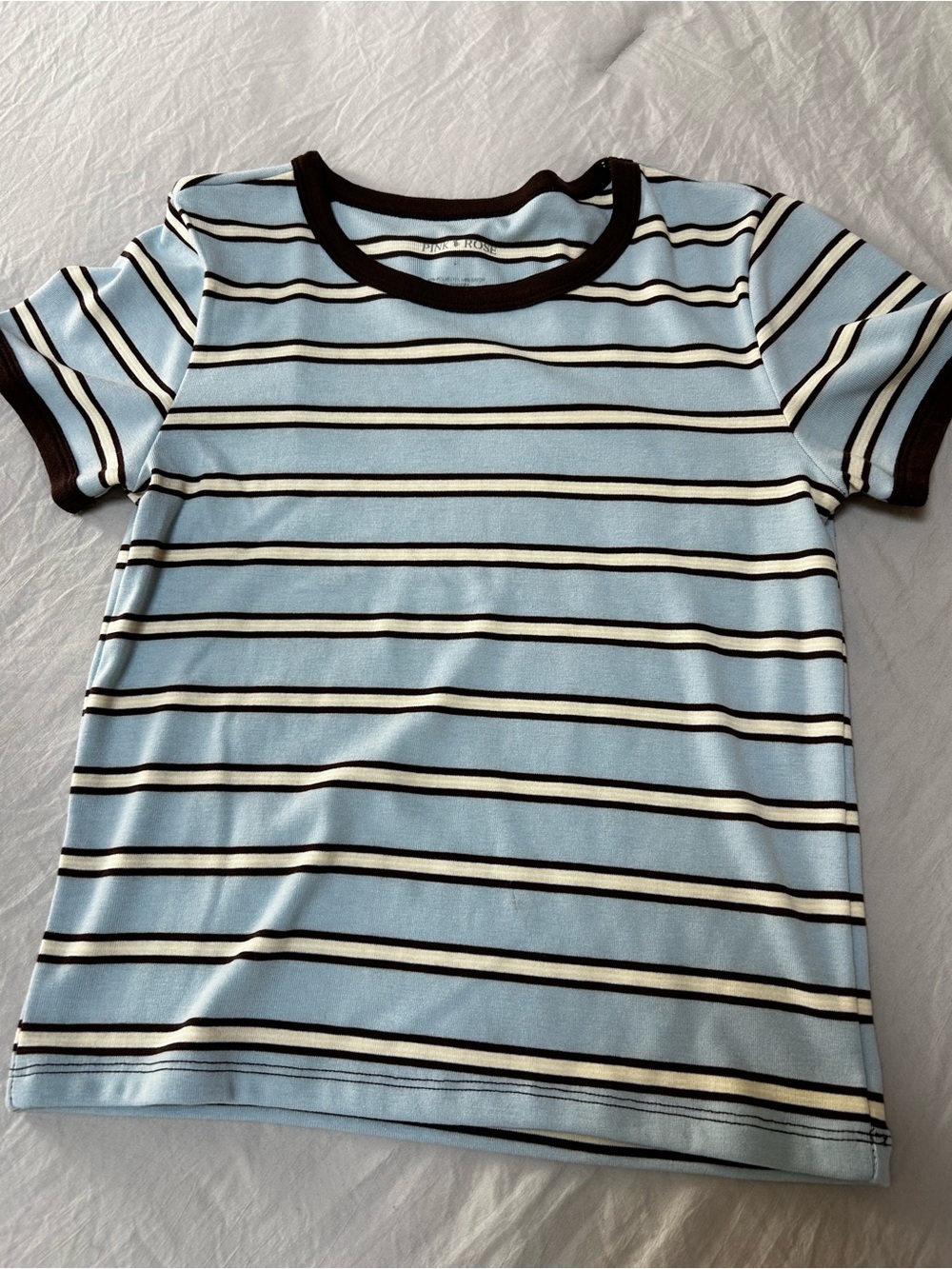 Pink Rose Light Blue & Brown Striped Short Sleeve Tee